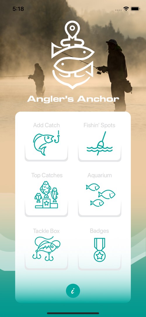 Angler's Anchor iOS app main screen