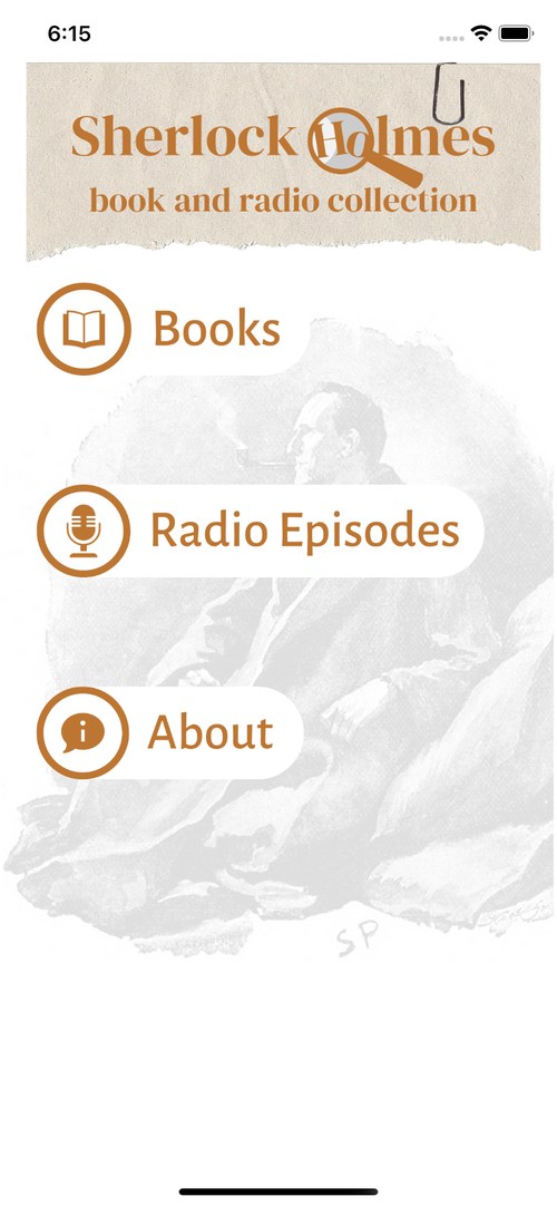 Holmes Collection iOS app main screen